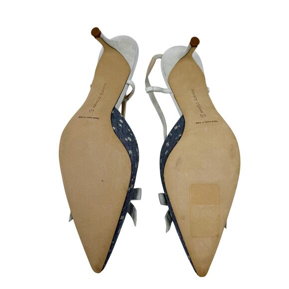 Manolo Blahnik Floral Bow Slingback Heels EU 40 Blue Grosgrain Trim Vintage - Picture 7 of 8